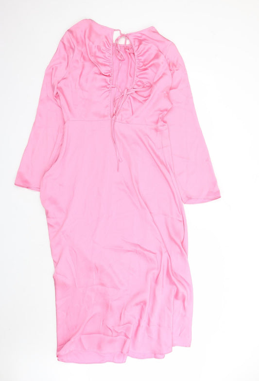 Marks and Spencer Womens Pink Polyester A-Line Size 12 Round Neck Zip