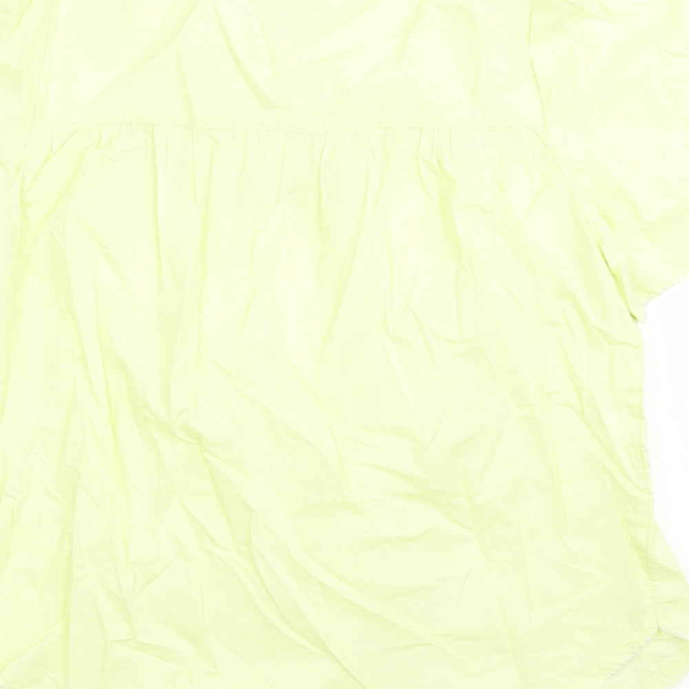 Marks and Spencer Womens Yellow Floral Cotton Basic Blouse Size 8 Round Neck - Embroidered Flowers Keyhole Neckline
