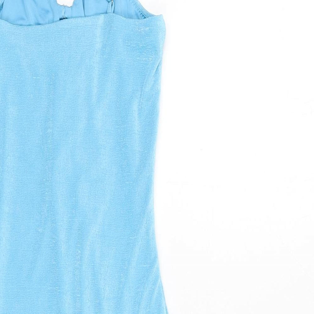 Oh Polly Womens Blue Polyester Mini Size 8 Halter Pullover - Cut Out Detail