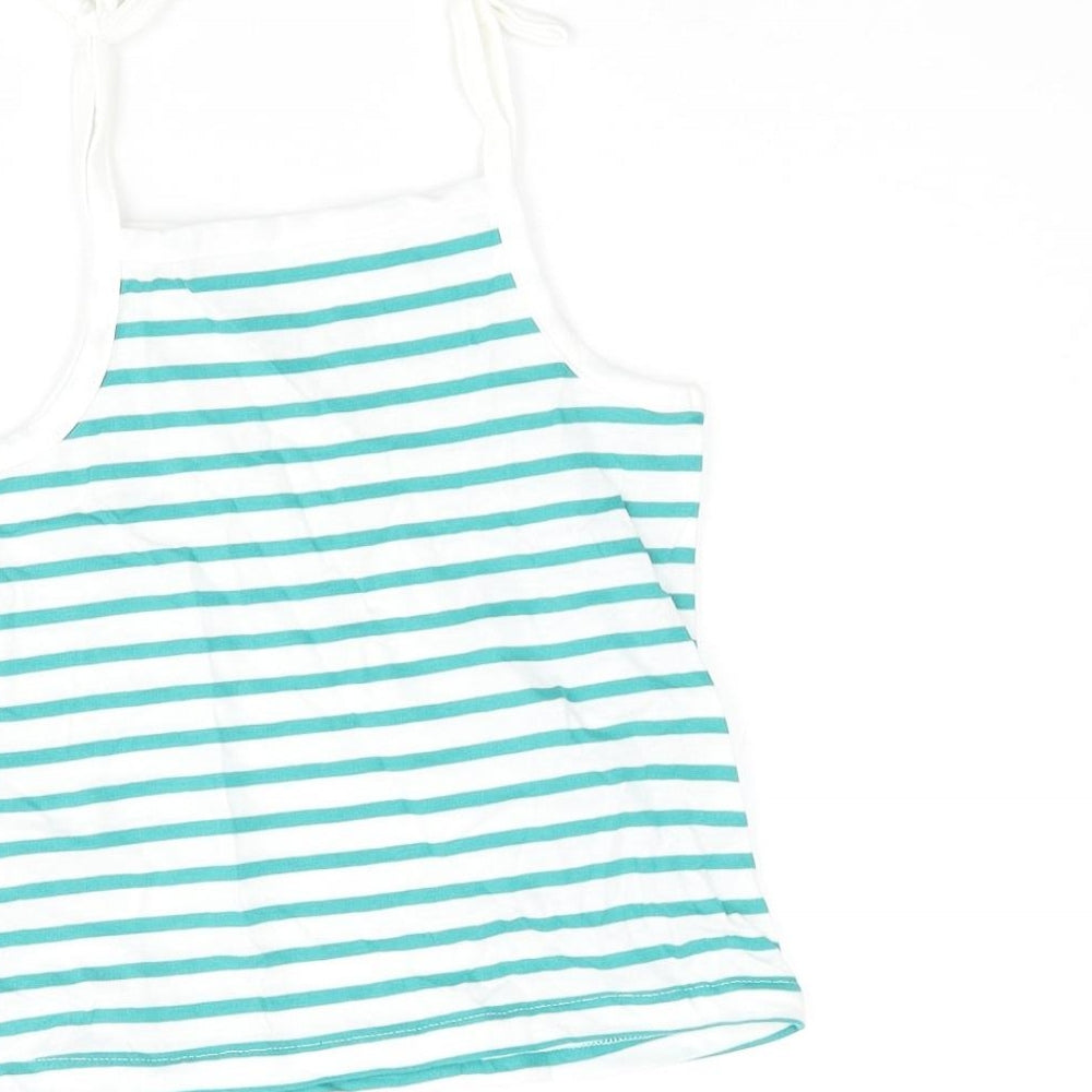 Marks and Spencer Girls Blue Striped Cotton Basic Tank Size 2-3 Years Square Neck Pullover - Embroidered Heart