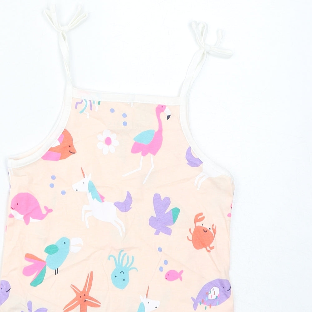 Marks and Spencer Girls Pink Cotton Basic Tank Size 5-6 Years Square Neck Pullover - Unicorns, Star Fish, Whales