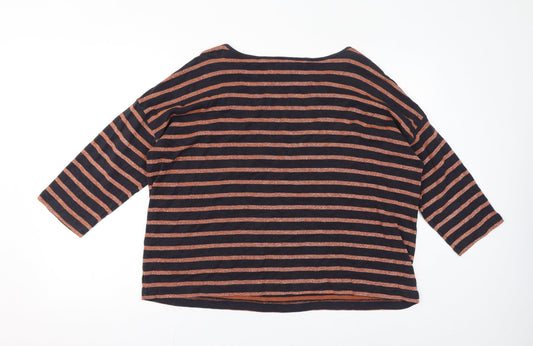 French Connection Womens Brown Striped Cotton Basic T-Shirt Size M Round Neck - Sparkle