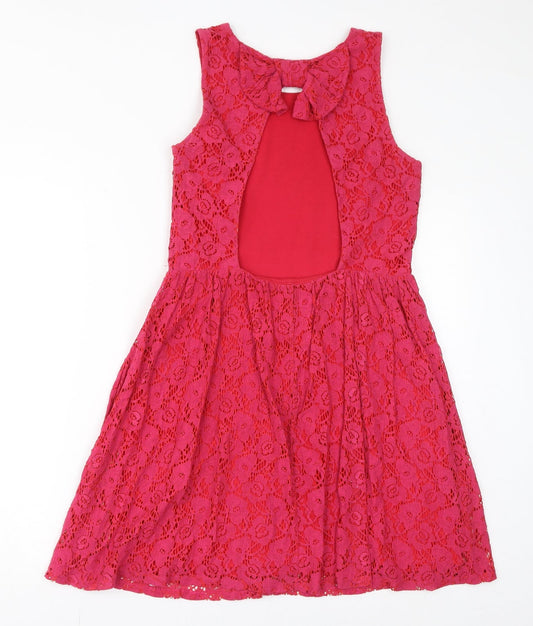 Jane Norman Womens Pink Nylon Fit & Flare Size 12 Round Neck Zip