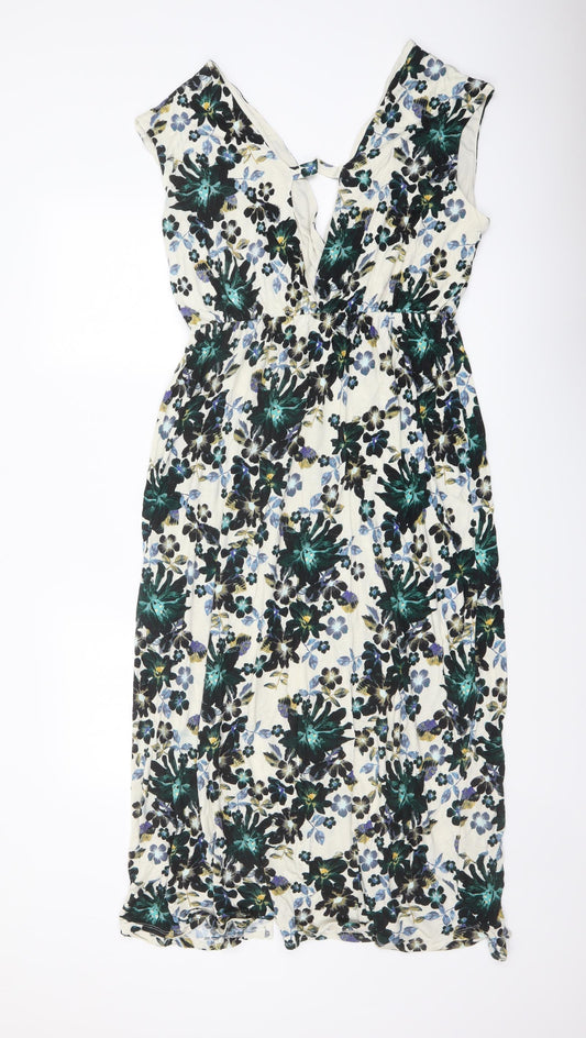 H&M Womens Multicoloured Floral Viscose A-Line Size L V-Neck Pullover