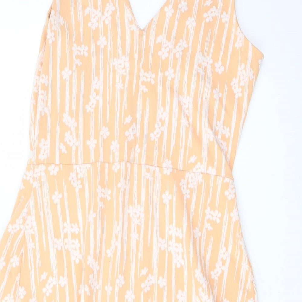 NEXT Womens Orange Geometric Cotton A-Line Size 10 V-Neck Pullover