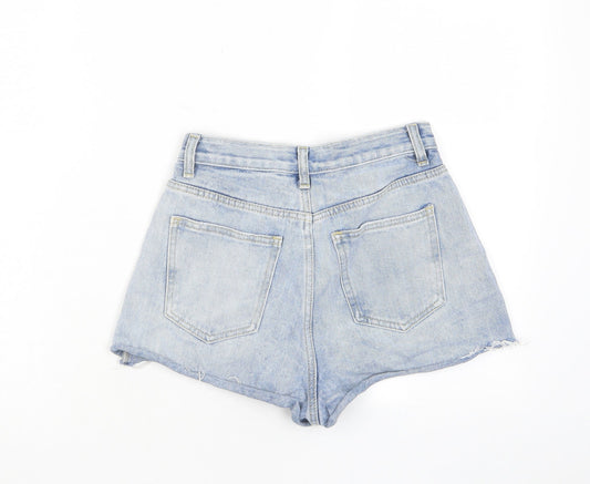PRETTYLITTLETHING Womens Blue Cotton Hot Pants Shorts Size 6 Regular Zip - Pockets