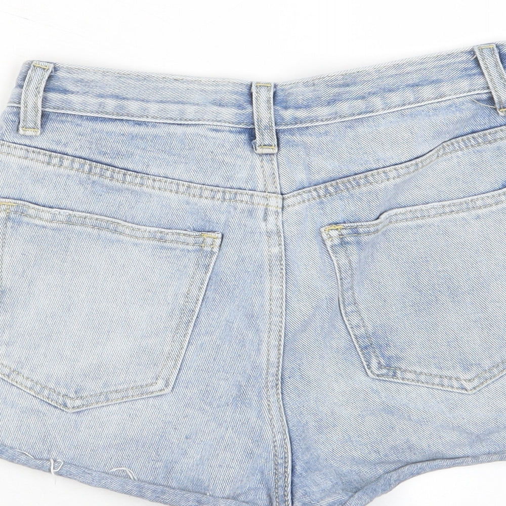 PRETTYLITTLETHING Womens Blue Cotton Hot Pants Shorts Size 6 Regular Zip - Pockets