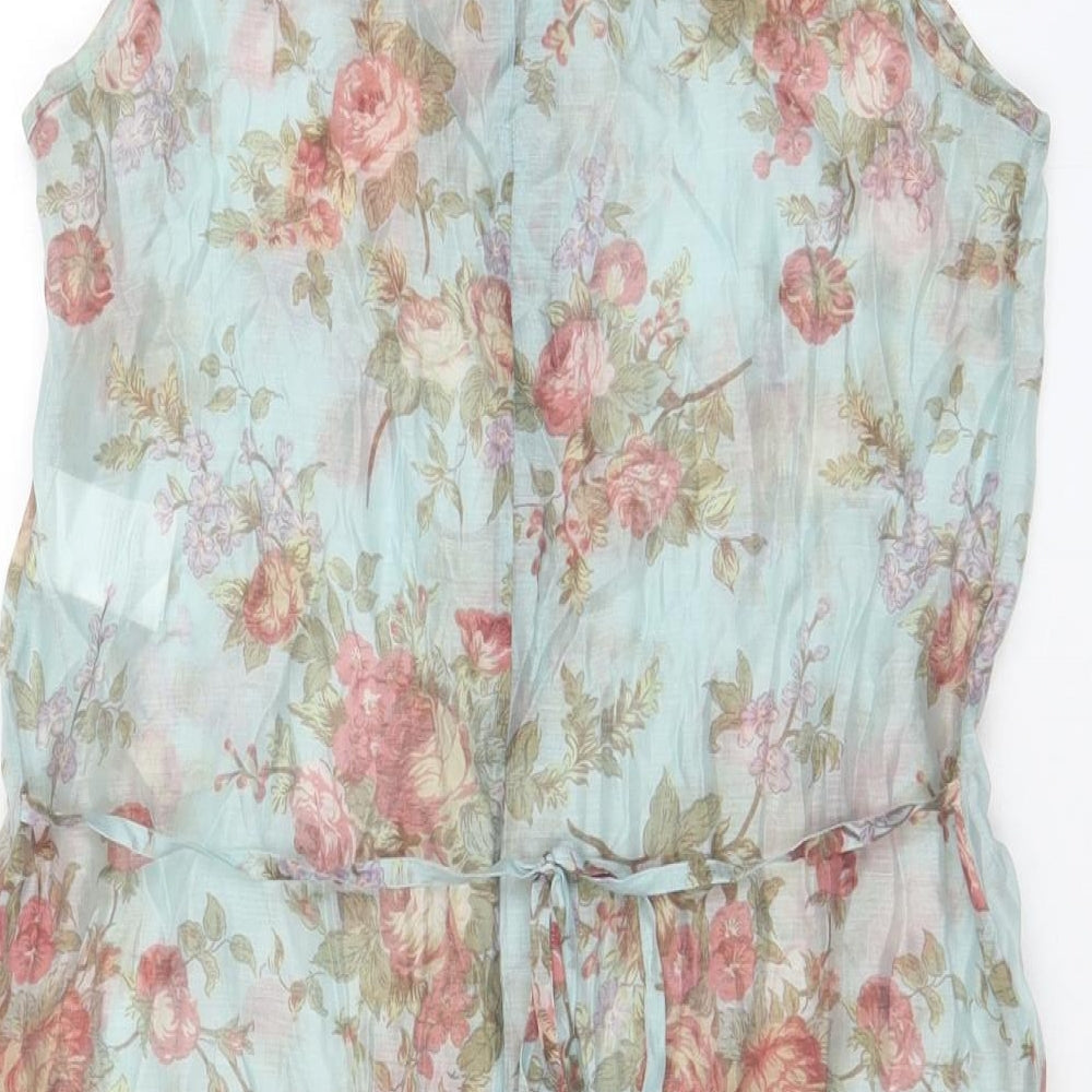 Yargici Womens Multicoloured Floral Nylon A-Line Size 8 Scoop Neck Button - Belted