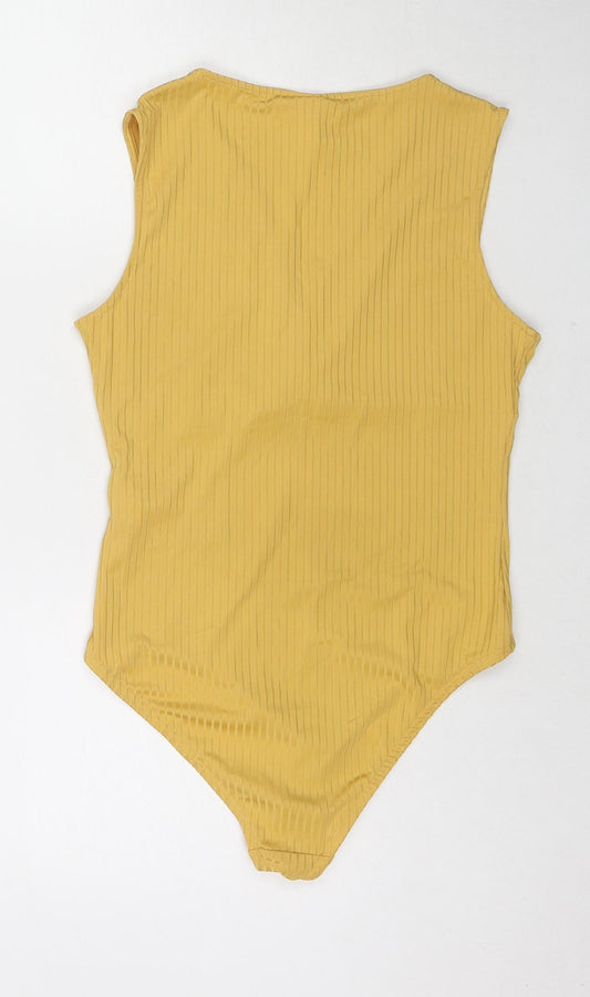 H&M Womens Yellow Viscose Bodysuit One-Piece Size M Snap