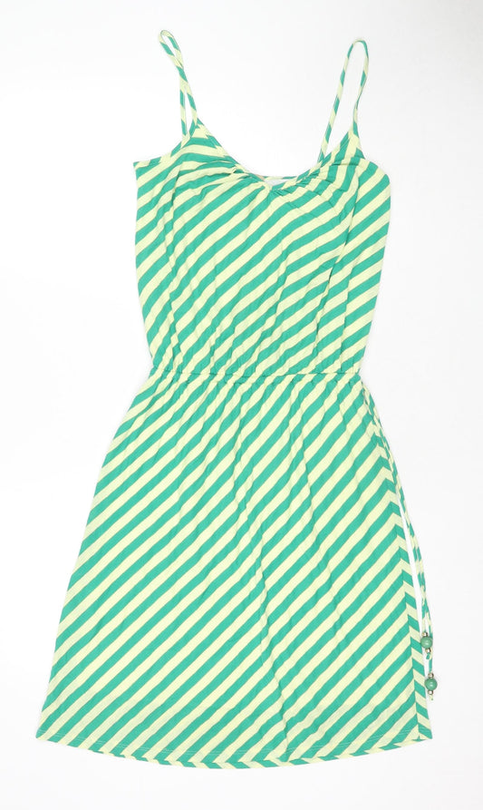 Additional front view of Ella Moss women’s green striped polyester tank dress, size S, v-neck pullover - glitter