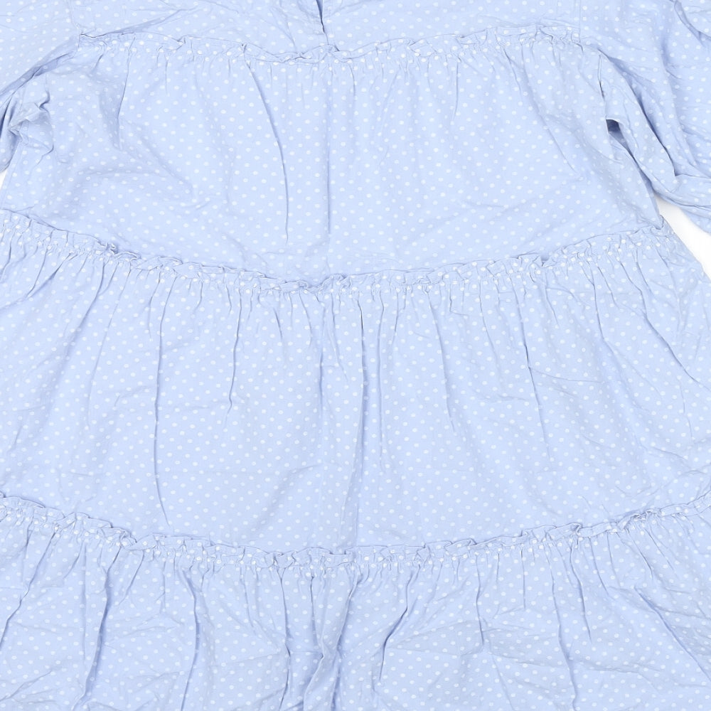 Influence Womens Blue Polka Dot Cotton T-Shirt Dress Size 14 V-Neck Button