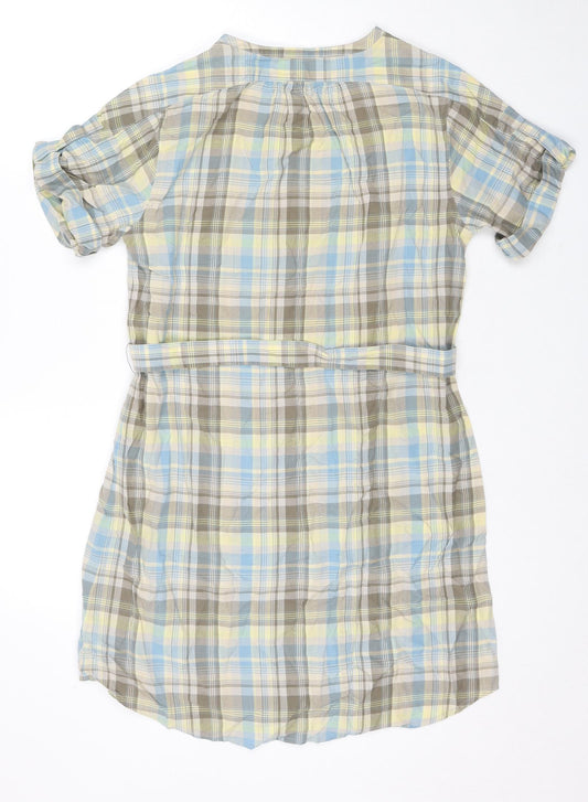 Gap Womens Beige Check Cotton Shirt Dress Size 12 Round Neck Button