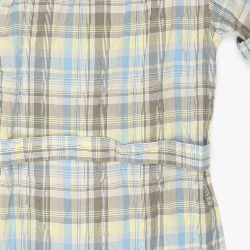 Gap Womens Beige Check Cotton Shirt Dress Size 12 Round Neck Button