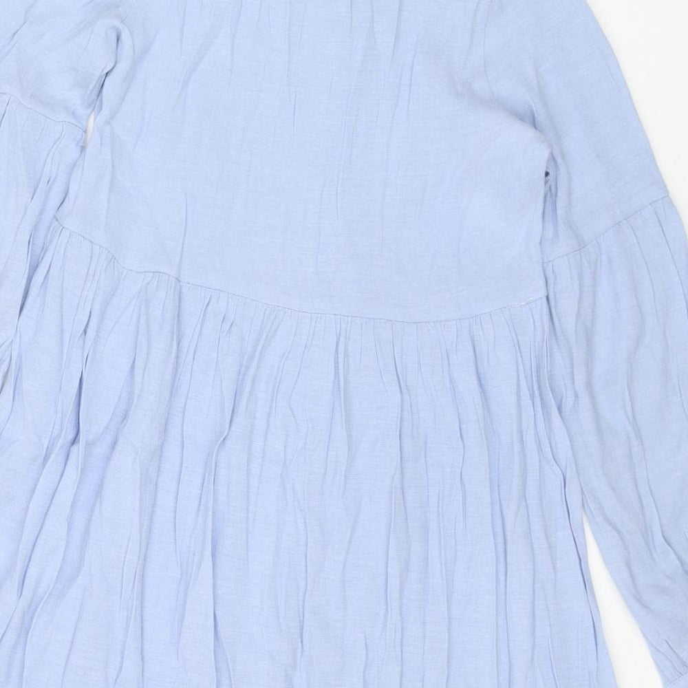 Glamorous Womens Blue Viscose Shirt Dress Size 8 V-Neck Button