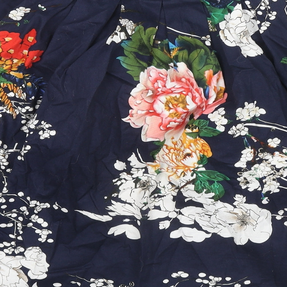 Grace Karin Womens Blue Floral Cotton A-Line Skirt Size S Zip
