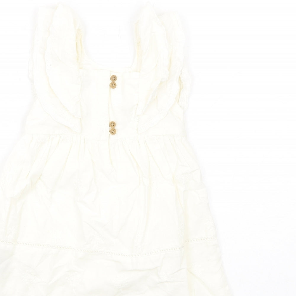 Marks and Spencer Girls Ivory Cotton A-Line Size 12-18 Months Square Neck Button