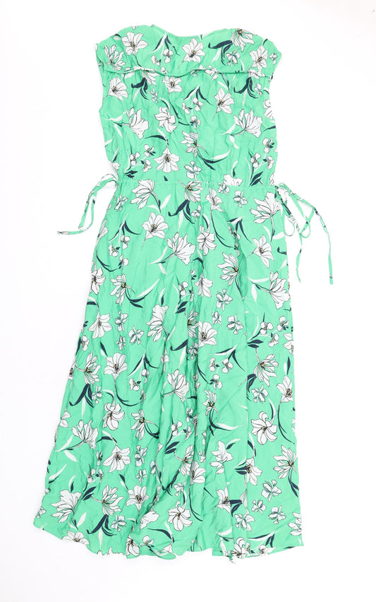 Marks and Spencer Womens Green Floral Viscose A-Line Size 8 V-Neck Pullover