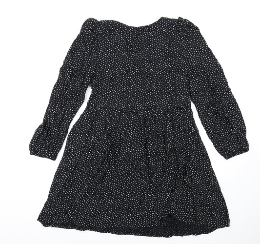 Marks and Spencer Womens Black Polka Dot Viscose Trapeze & Swing Size 14 V-Neck Pullover