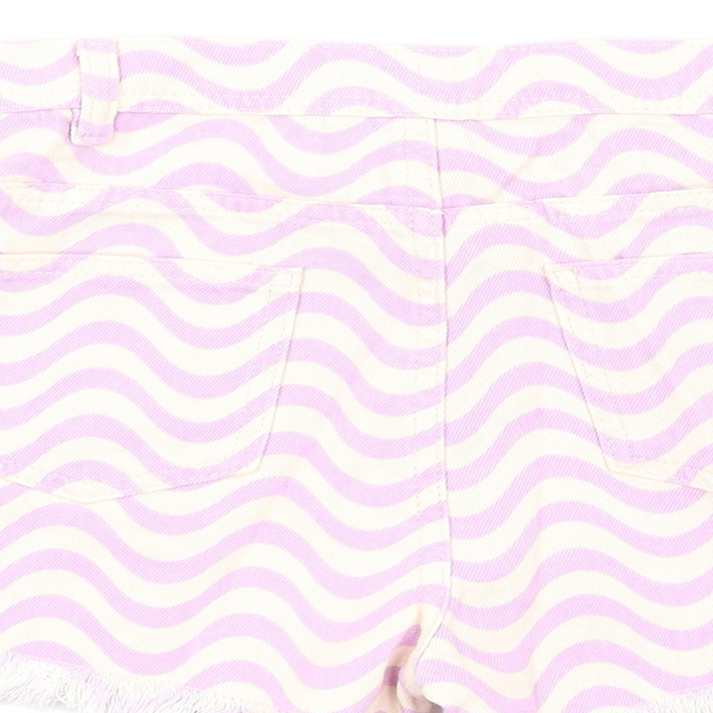 Marks and Spencer Girls Purple Geometric Cotton Cut-Off Shorts Size 15-16 Years Regular Zip