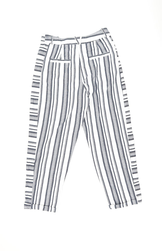 Topshop Womens White Striped Polyester Trousers Size 12 L25 in Regular Zip