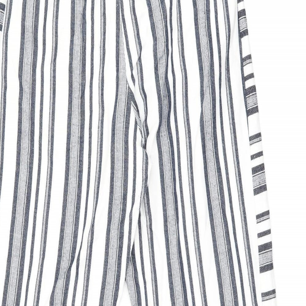 Topshop Womens White Striped Polyester Trousers Size 12 L25 in Regular Zip
