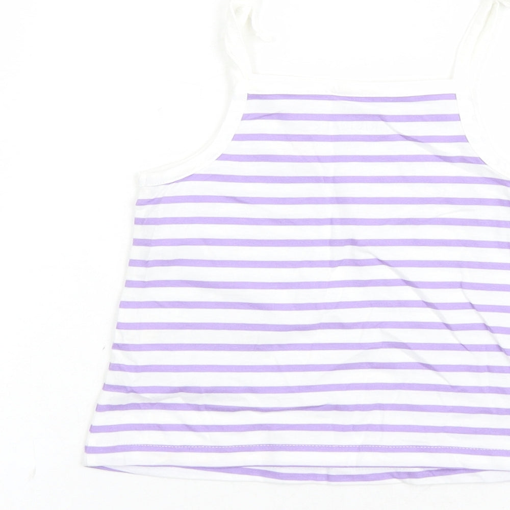 Marks and Spencer Girls White Striped Cotton Camisole Tank Size 2-3 Years Square Neck Tie - Heart Detail