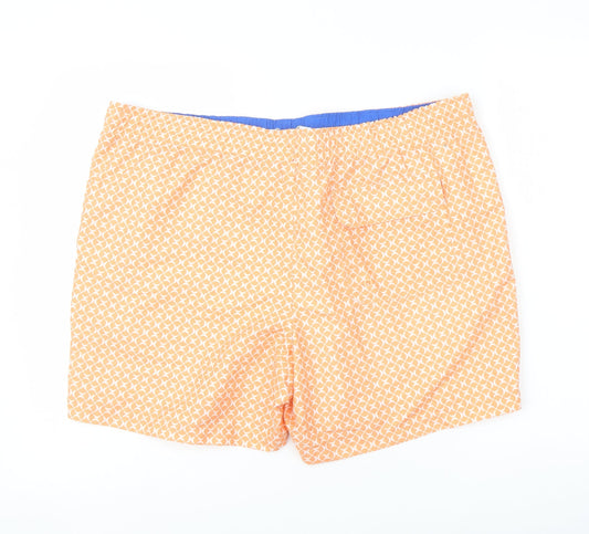 Marks and Spencer Mens Orange Geometric Polyester Sweat Shorts Size 2XL L6 in Regular Drawstring - Swim Shorts