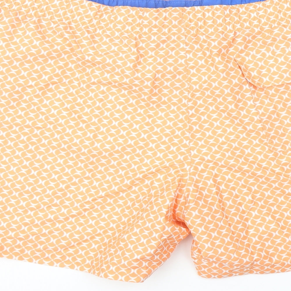 Marks and Spencer Mens Orange Geometric Polyester Sweat Shorts Size 2XL L6 in Regular Drawstring - Swim Shorts