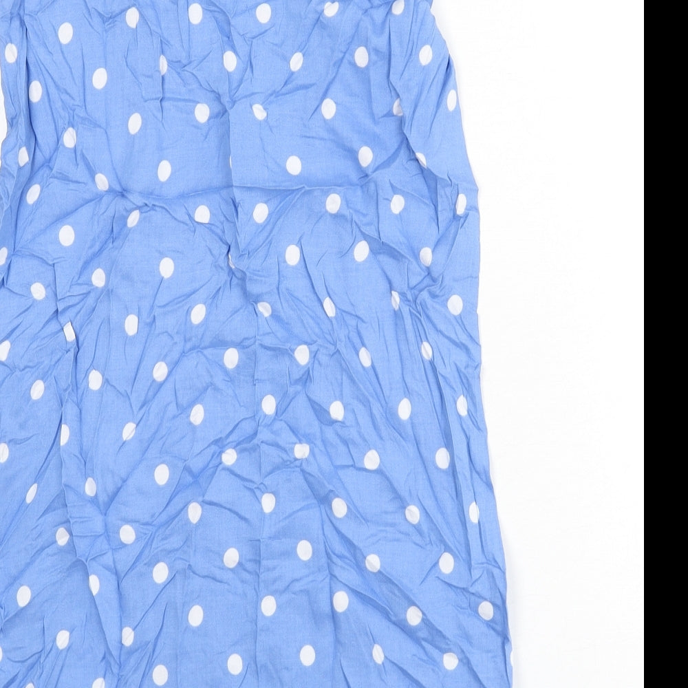 Marks and Spencer Womens Blue Polka Dot Viscose A-Line Skirt Size 6 Zip