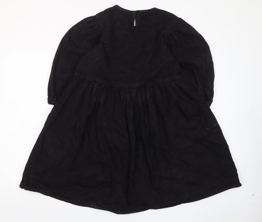 Denim & Co. Womens Black Cotton A-Line Size 12 Crew Neck Button - Pleated