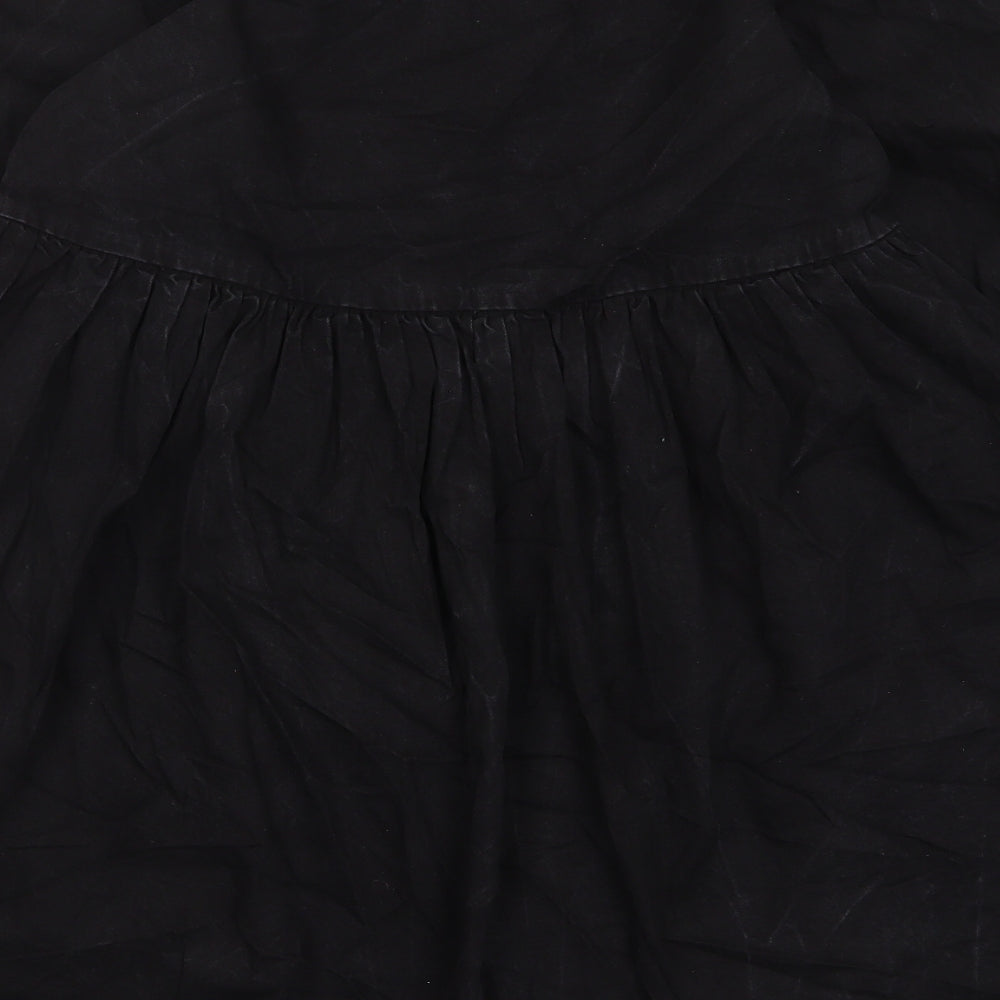 Denim & Co. Womens Black Cotton A-Line Size 12 Crew Neck Button - Pleated