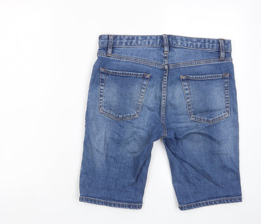 Topshop Mens Blue Cotton Bermuda Shorts Size 30 in L11 in Slim Button - Stretch, Pockets