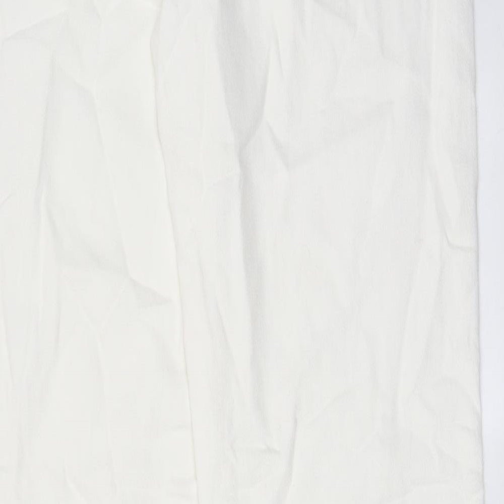 PRETTYLITTLETHING Womens White Cotton Straight Jeans Size 12 L32 in Regular Zip - Pockets, Split hems