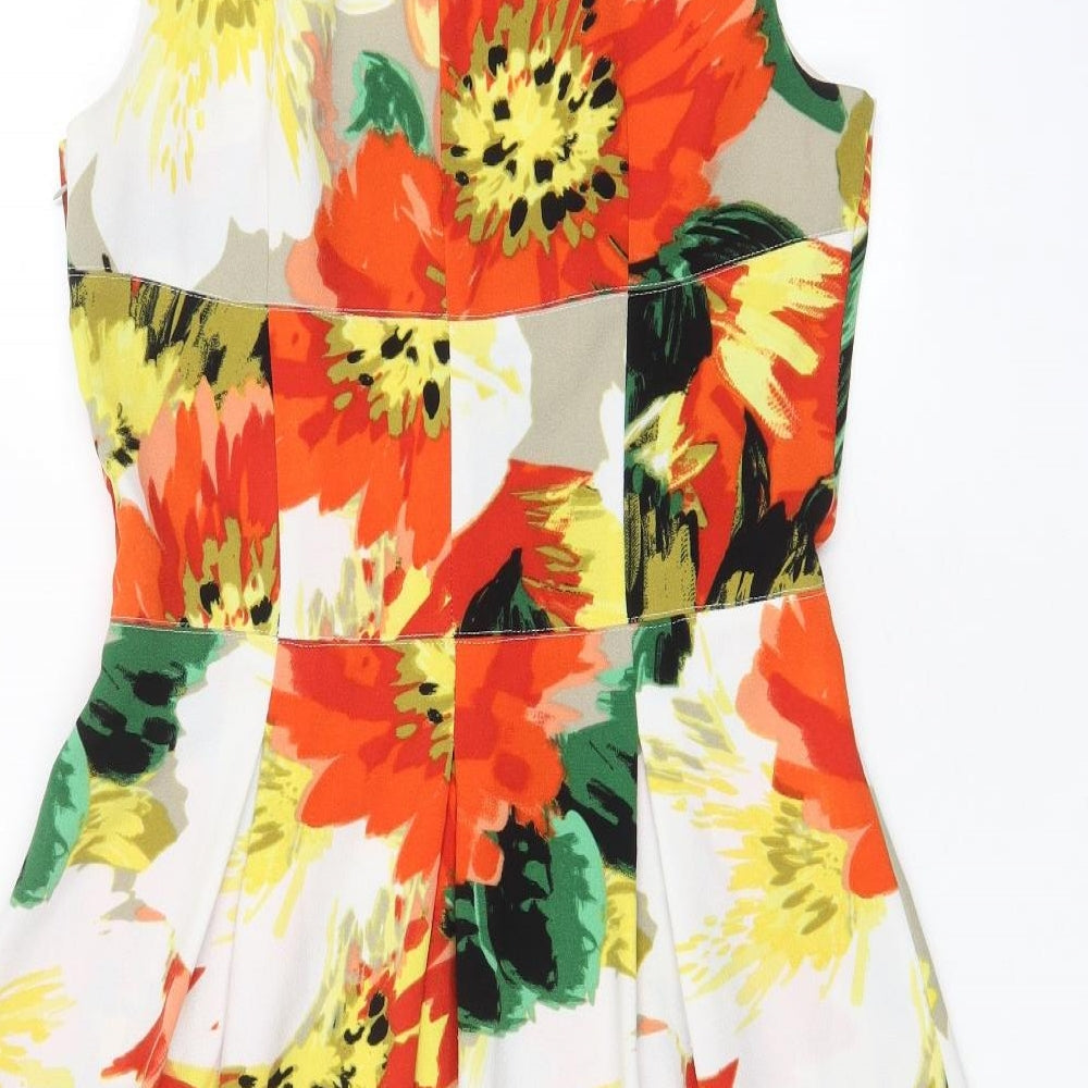 NEXT Womens Multicoloured Floral Polyester Fit & Flare Size 12 Crew Neck Zip