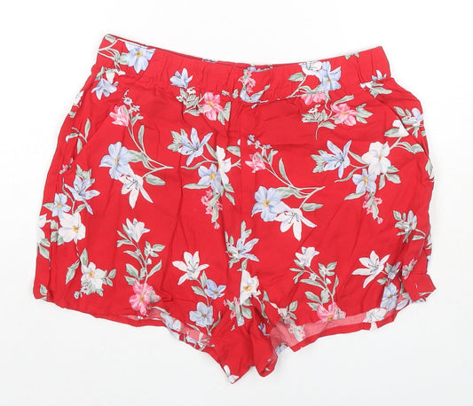 Divided by H&M Womens Red Floral Cotton Hot Pants Shorts Size 10 L3 in Regular Pull On
