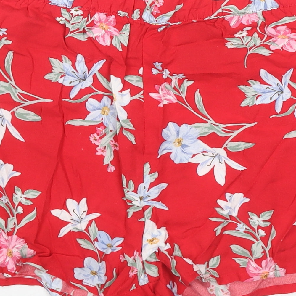 Divided by H&M Womens Red Floral Cotton Hot Pants Shorts Size 10 L3 in Regular Pull On