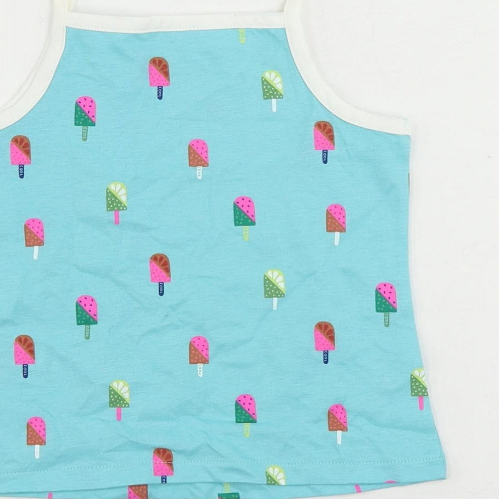 Marks and Spencer Girls Blue Geometric Cotton Camisole Tank Size 3-4 Years Square Neck Pullover - Ice Cream Print