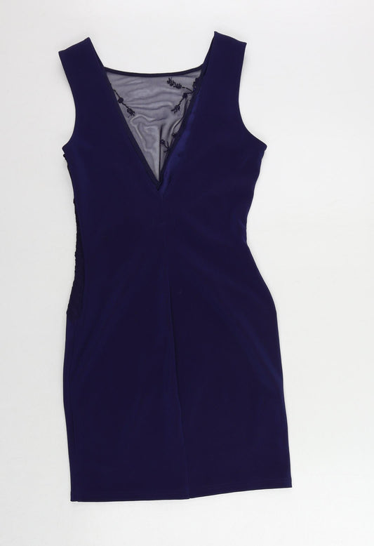 Lipsy Womens Blue Polyester Pencil Dress Size 10 Round Neck Pullover - Embellished