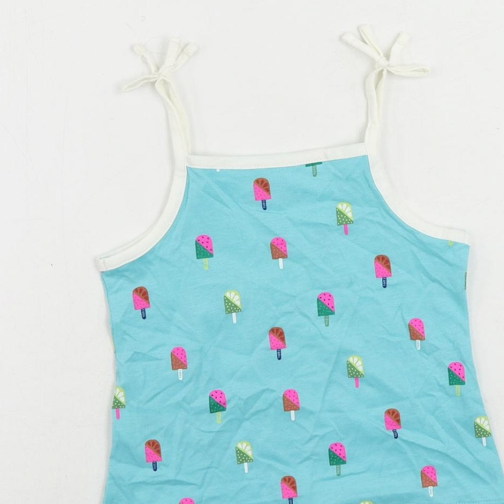 Marks and Spencer Girls Blue Geometric Cotton Camisole Tank Size 3-4 Years Square Neck Pullover - Ice Cream Print