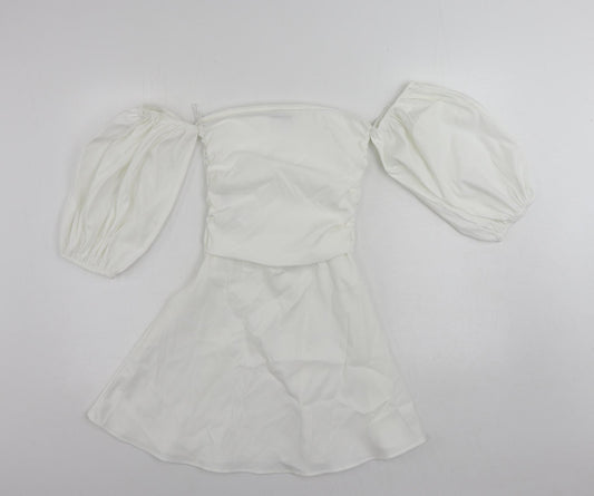 Zara Womens White Polyester Mini Size S Off the Shoulder Zip
