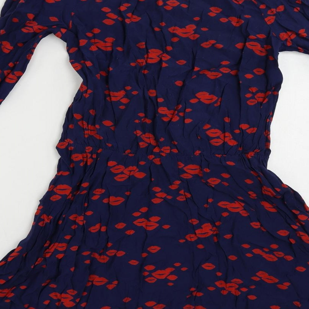 Debenhams Womens Blue Viscose Fit & Flare Size 10 V-Neck Pullover