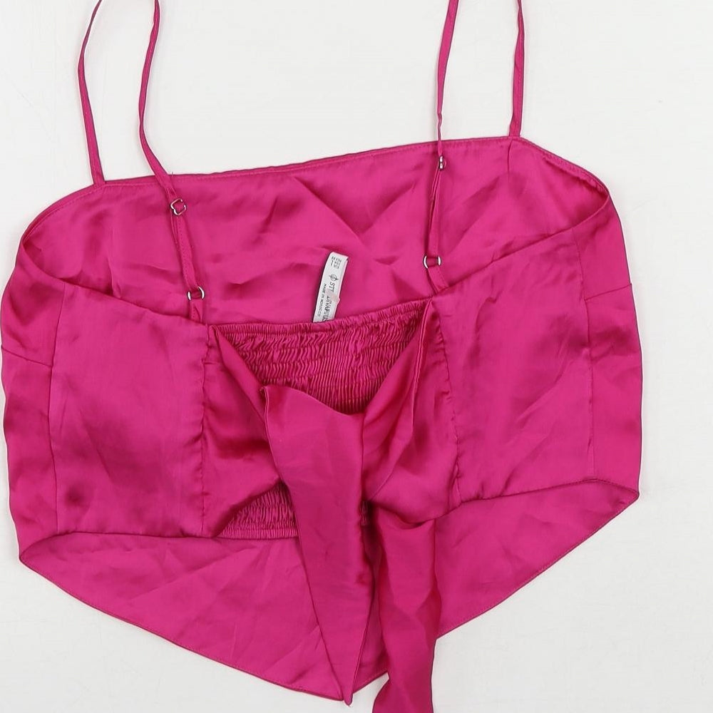 Womens UK Size L Stradivarius Pink Cropped Tank