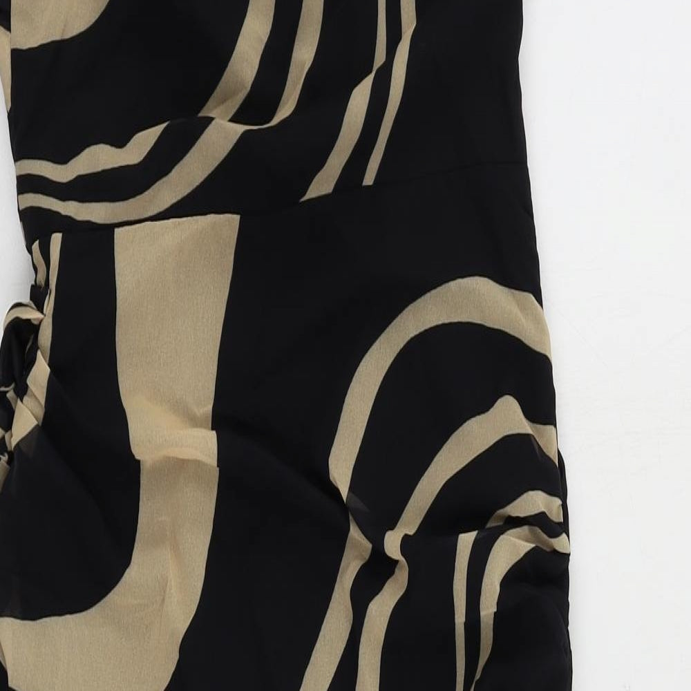 PRETTYLITTLETHING Womens Black Geometric Polyester Mini Size 4 Off the Shoulder Zip - Strapless