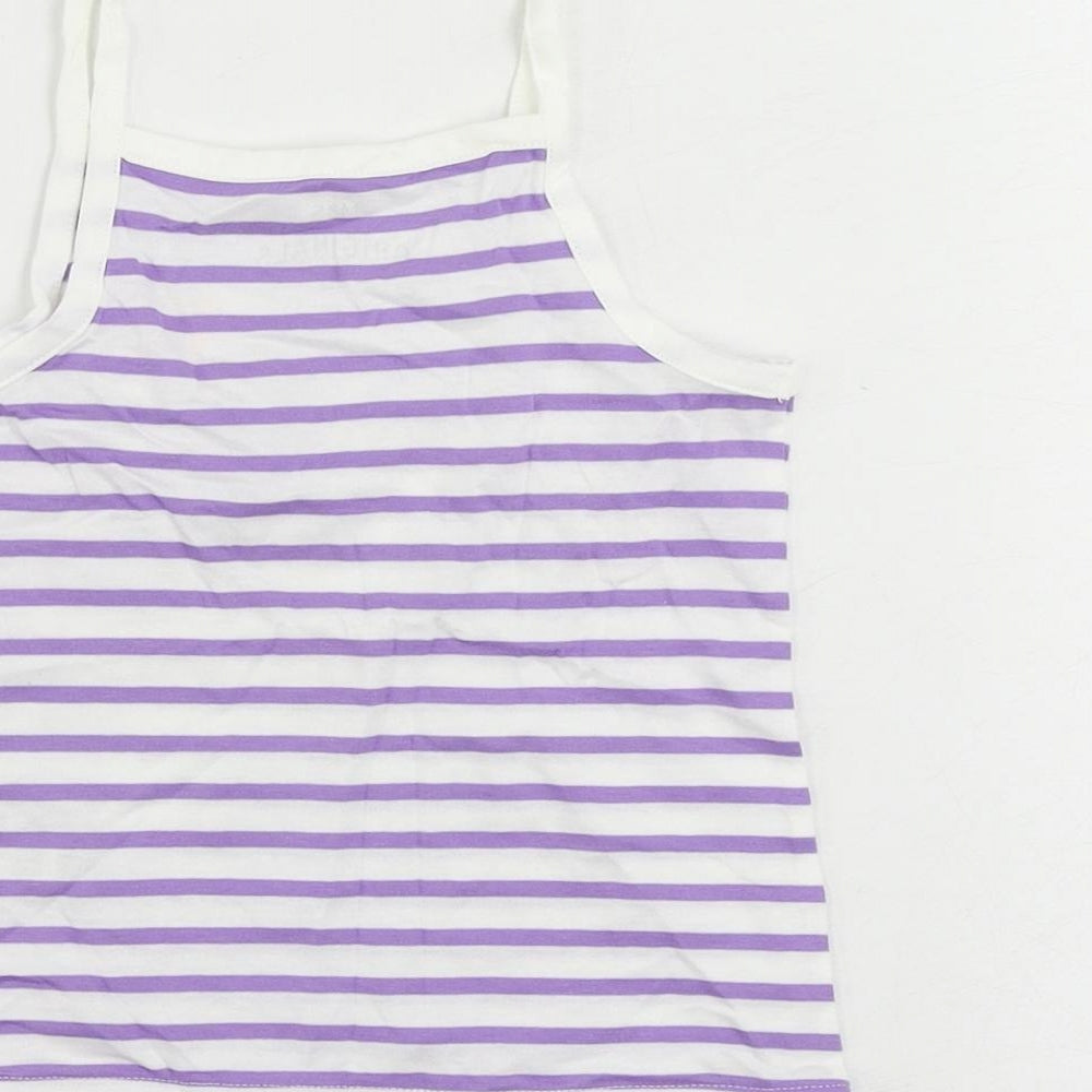 Marks and Spencer Girls Purple Striped Cotton Camisole Tank Size 3-4 Years Square Neck Pullover