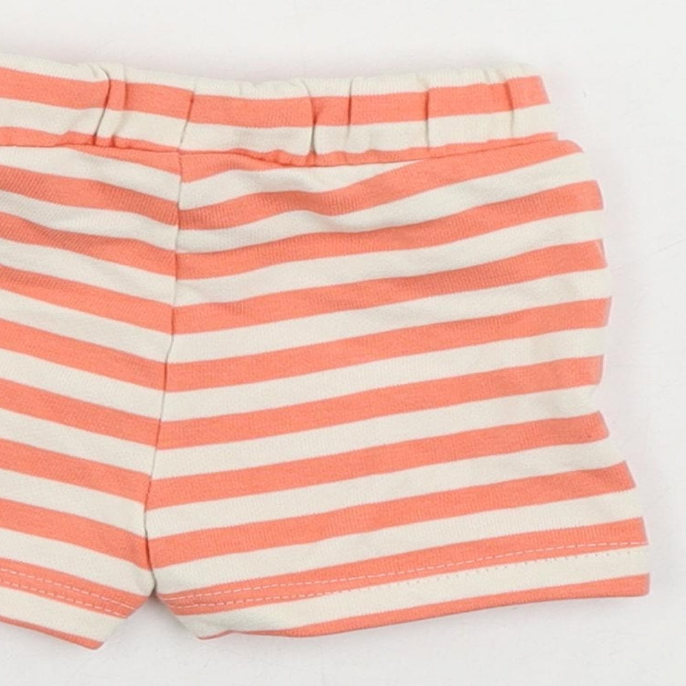 Marks and Spencer Baby Pink Striped Cotton Cropped Trousers Size 0-3 Months Drawstring
