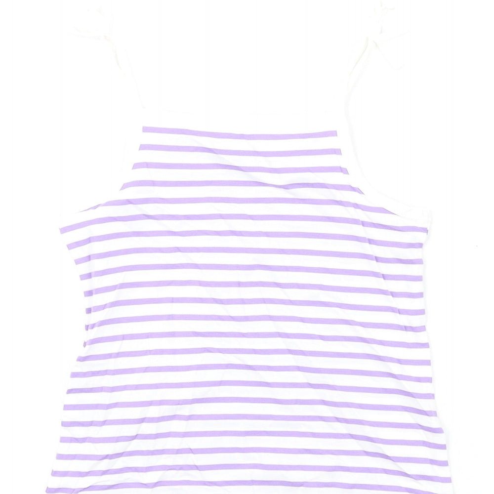 Marks and Spencer Girls Purple Striped Cotton Basic Tank Size 5-6 Years Square Neck Pullover