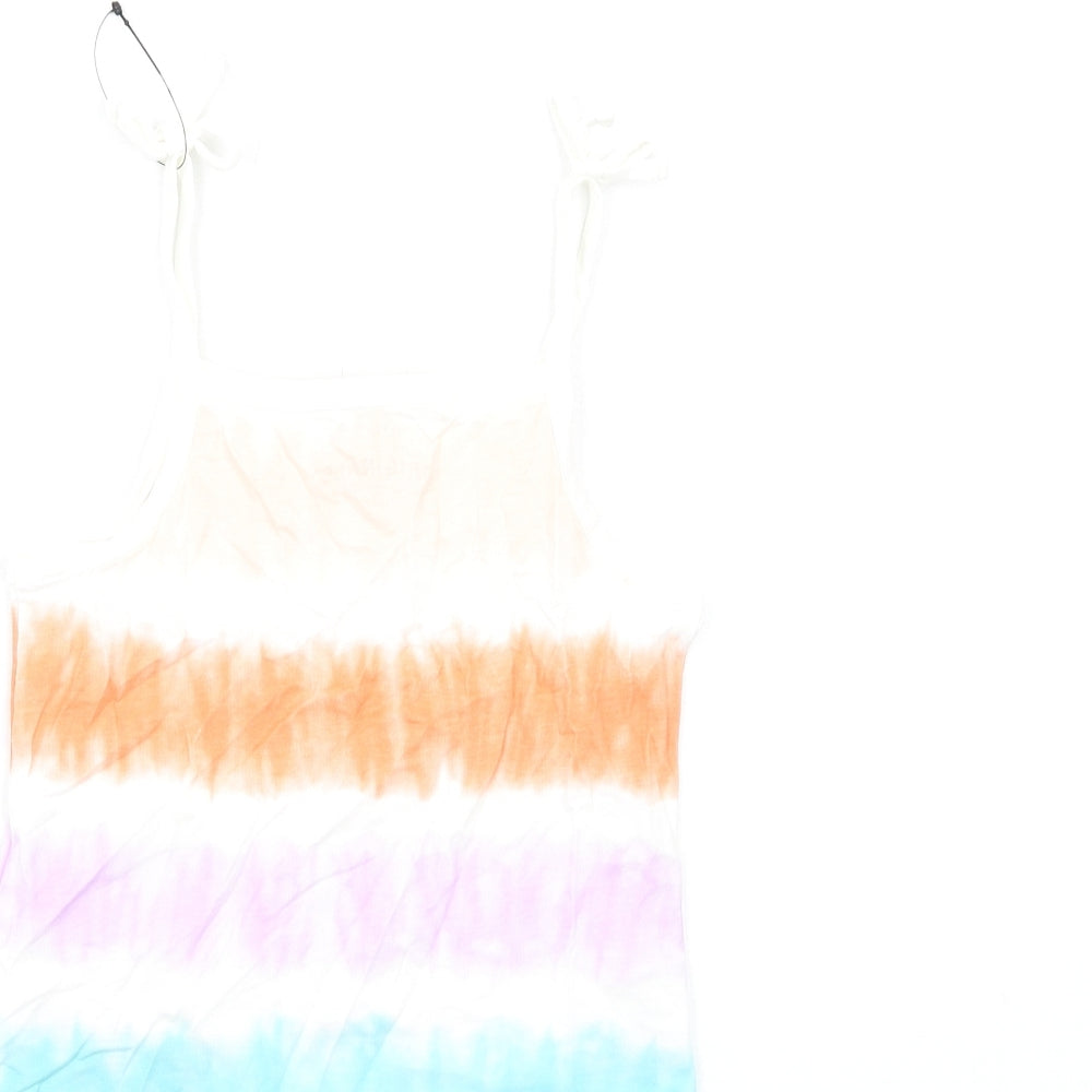 Brand and care label for Marks & Spencer girls’ multicoloured geometric cotton basic tank, years square neck pullover