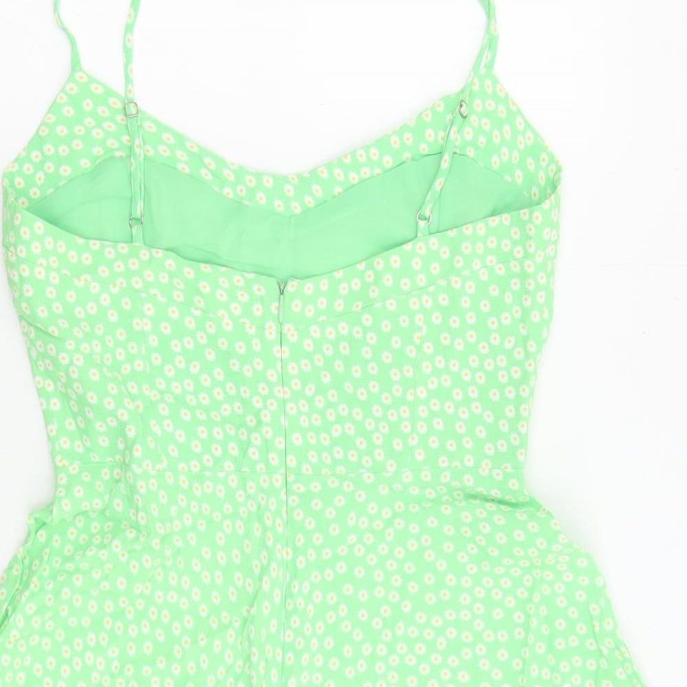 Zara Womens Green Floral Polyester Playsuit One-Piece Size S L24 in Zip - Inside Leg 2''