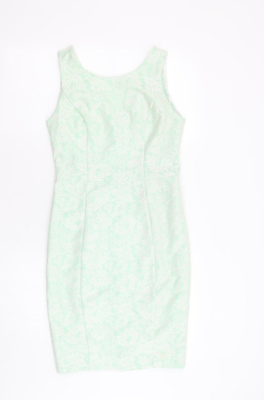 Additional front view of Red Herring women’s green polyester shift, size UK 8, boat neck zip