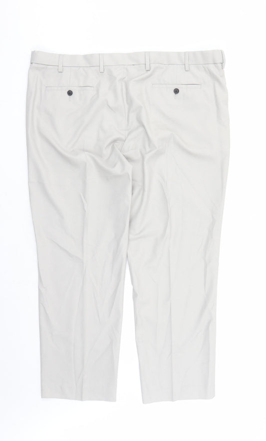 Marks and Spencer Mens Grey Polyester Trousers Size 44 in L28 in Regular Zip - Pockets Short Leg